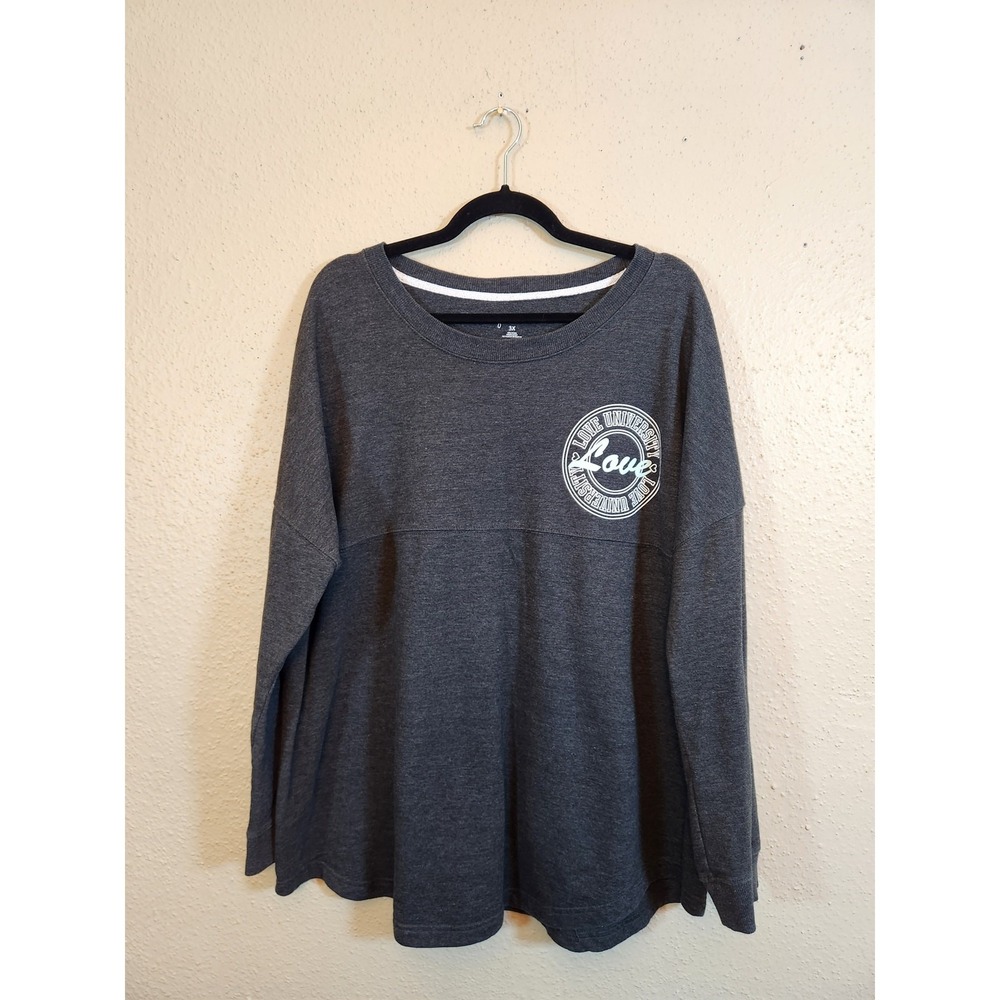 Just Be Womens 3X Charcoal Gray Sweatshirt Love University Varsity Spirit Jersey